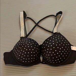 Black Bikini Top with Rhinestone Straps
